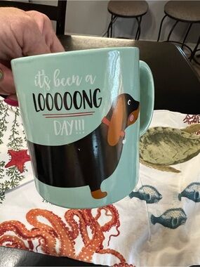Dachshund Mug it’s been a Loooong day print green/black coffee tea doxie dog